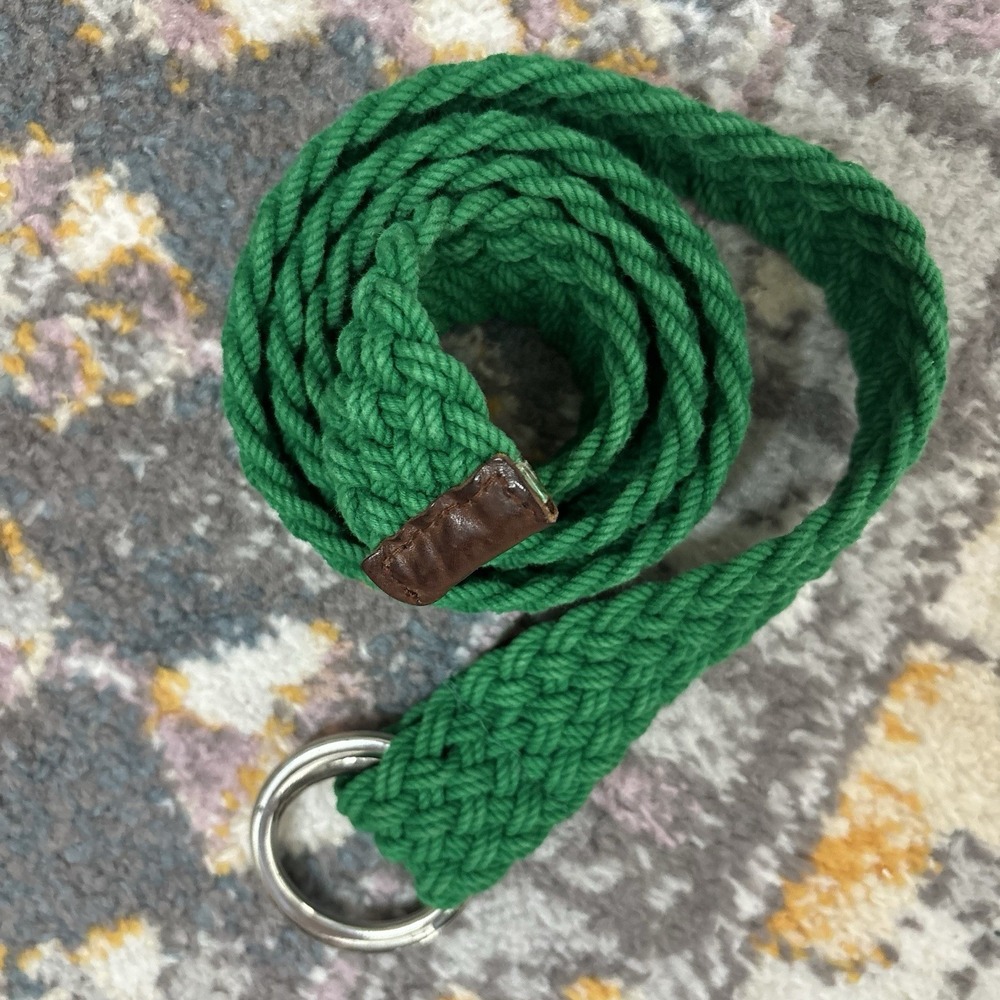 Polo Ralph Lauren Belt Green Braided O Ring Casual Adjustable Cotton Preppy